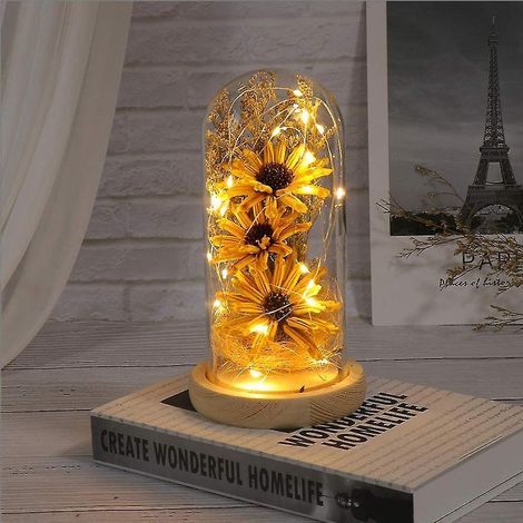 Verzauberte Blumenlampe, künstliche Sonnenblume unter einer Glaskuppel, LED-Lampe (1/5)
