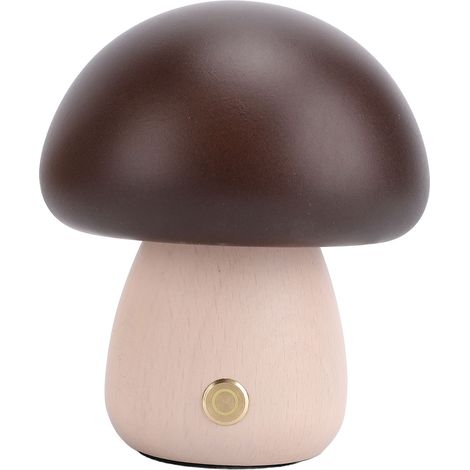 Lampe de chevet champignon en bois, petite lampe sans fil tactile, rechargeable par USB, batterie 450 mAh, idéale pour prendre soin des yeux. À placer sur la table de nuit. (1/5)