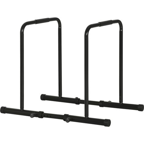 Barre de dips en acier à hauteur réglable avec 6 longueurs ajustables, 90-102 x 65 x 80-90 cm, noire