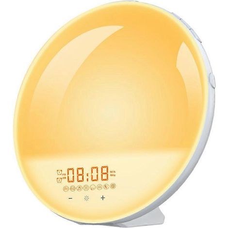 Lámpara despertador con función de balanceo de la cama, radio reloj FM con función de simulación de amanecer.