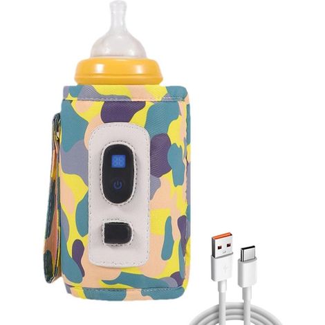 Digitaler Flaschenwärmer – USB-Milchwärmer – Warme Speisen für unterwegs – 5-stufige Temperaturregelung – 15 x 12 x 5 cm – Gelb (1/5)