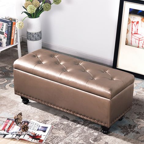 Pouf Panca Contenitore Ecopelle Cassapanca Capiente Divanetto Divano Champagne (1/5)