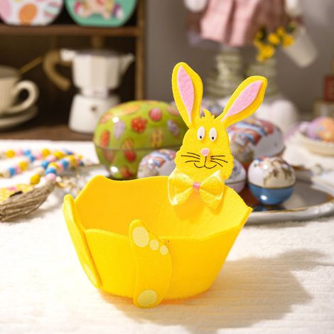 Panier Lapin - Panier À Bonbons De Pâques Réutilisable - Pour Chasse Aux Œufs Et Rangement - Vert Jaune Orange - 1 Pièce (1/5)