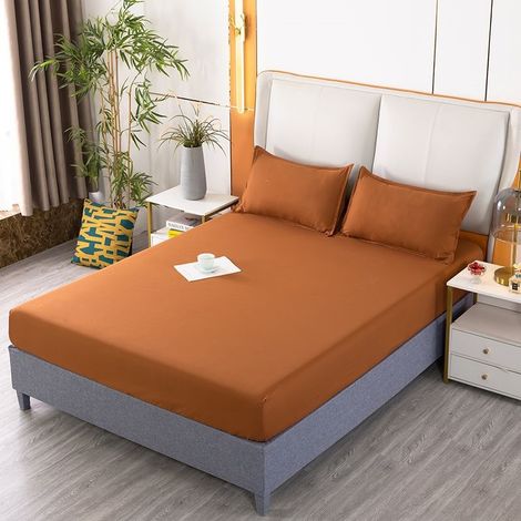 Housse de Matelas 150x200 cm, Drap-Housse Café avec Élastique, Housse de Protection Fine pour Matelas, Couleur Unie (1/2)