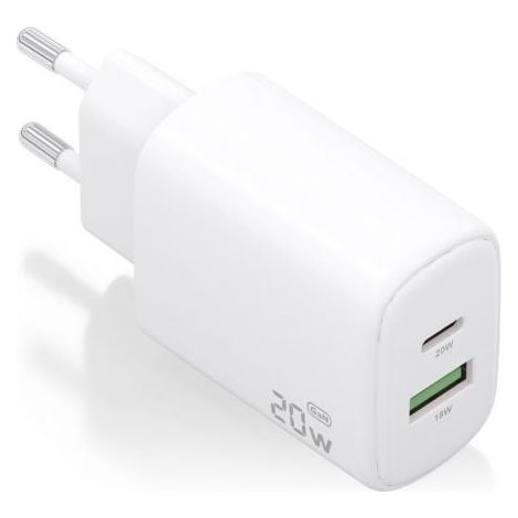 Cargador GaN de Pared Aisens A110-0909/ 1xUSB Tipo-C/ 1xUSB/ 20W/ Blanco