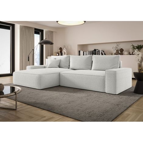 Ecksofa Schlafsofa Sofa WALKEN Stoff Quelle Weiss Ottomane Links (1/4)