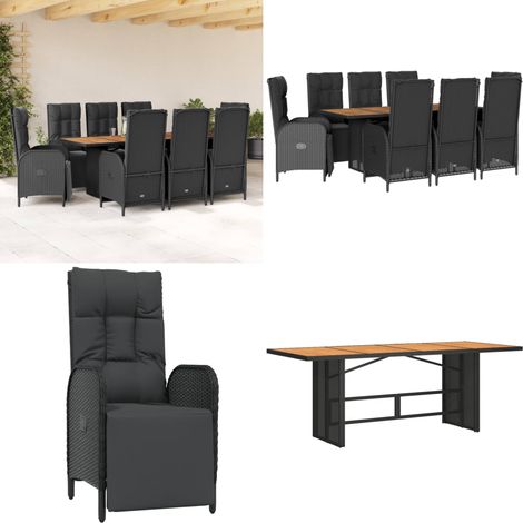 9-tlg. Garten-Essgruppe mit Kissen Schwarz Poly Rattan - Garten Möbel - Gartenset - Esstisch Set - Outdoor Möbel - Terrassenmöbel - Home & Living (1/5)