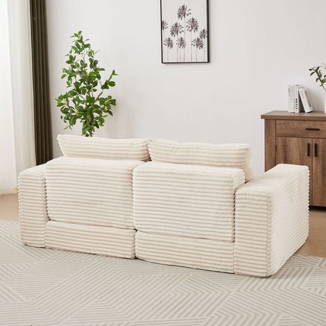 Canapé convertible en velours côtelé, coloris beige (1/5)