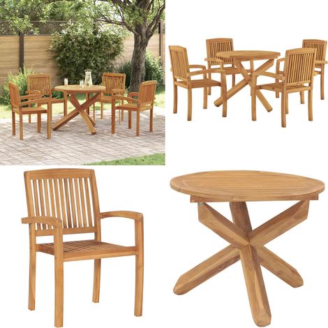 Set da Pranzo per Giardino 5 pz in Legno Massello di Teak - Tavolo da pranzo esterno - Sedie da pranzo esterno