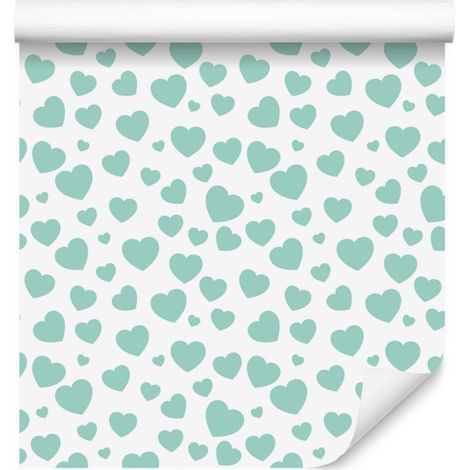 Papier peint Cœurs Blanc et Menthe 50x1000 cm (1/5)