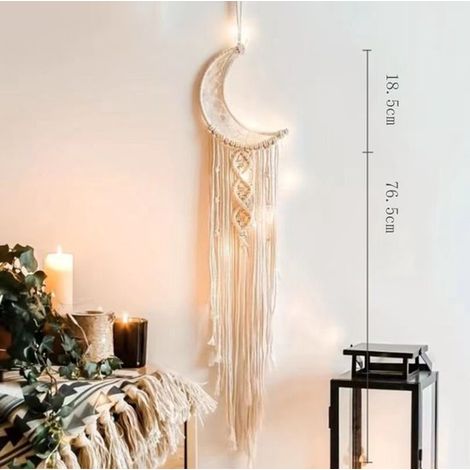 Decoración de pared de macramé tejido con luna y atrapasueños, arte de pared, habitación de estudiante o puerta (luna) (1/2)