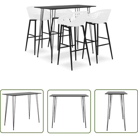 The Living Store 5-tlg. Bar-Set Schwarz und Weiß - Bar Set - Bartisch - Barhocker - Küchenstuhl - Wohnzimmer Dekoration (1/5)