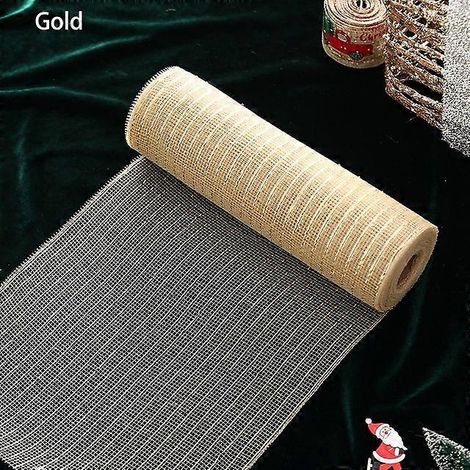 Ruban de soie à paillettes dorées et blanches de 26 cm (10 yards) pour décorer un sapin de Noël, mariage ou maison. (1/5)