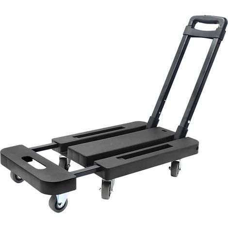 Chariot pliant à roues silencieuses, base rétractable 10 cm, 6 roues en caoutchouc robustes, antidérapant, forte capacité de charge, noir, pour bagages et transport (1/5)