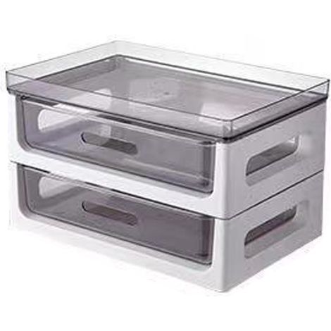 Boîte de rangement de bureau tiroir étanche, étagère de bureau 2 niveaux avec plateau supérieur, blanc, pour salon cuisine (1/5)