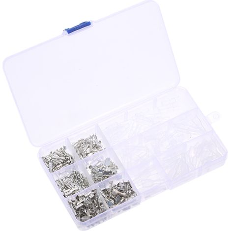 Kit de 270 conectores de horquilla macho y hembra sin aislamiento (2,8 mm, 4,8 mm y 6,3 mm) con funda aislante, para bloques de terminales de crimpado. (1/5)