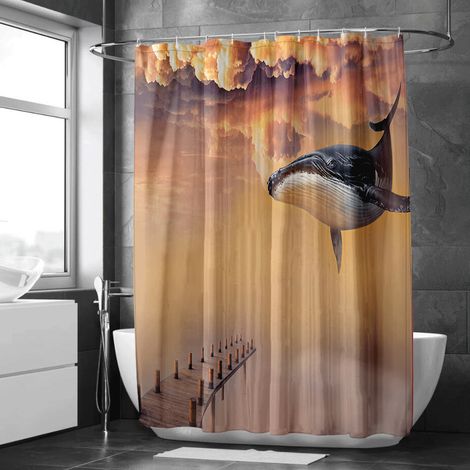 Rideau de douche nature feuillue, design classique, tissu imperméable, rideau intimité - 90x180cm (1/5)