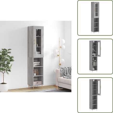 Highboard Grau Sonoma 34,5x34x180 cm Holzwerkstoff - Helles Wohnaccessoire - Sideboard Grau - Hochschrank - Vitrine - Aufbewahrungsmöglichkeiten (1/5)