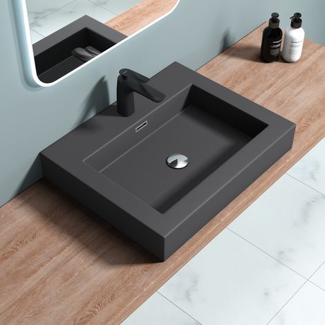 doporro® Lavabo sobre encimera antracita mate 60x48x10cm Colossum18 de fundición mineral lavabo suspendido de mármol (1/5)