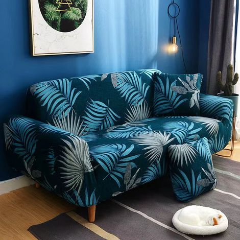 Housse de Canapé 2 Place 140 180cm Couverture Canapé avec Accoudoirs Moderne Couvre Canapé Elastique Universelle Revêtement de Canapé Housse de Protection bleu Noir (1/3)