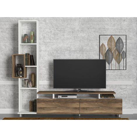 TV-Möbelset Tulip Weiß Walnuss Melamin 160x166,7x29,5 cm (1/5)
