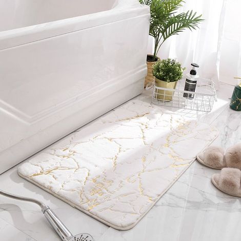 Badematte aus flauschigem Flanell, saugfähig und rutschfest, für Wohnzimmer, Toilette oder Schlafzimmer – Weiß, 50x80 cm