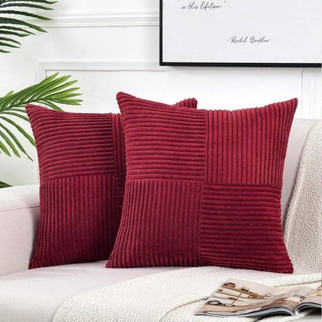 Taie D Oreiller - Velours Cotele - Style Rustique Boheme - Pour Canape Lit - 55 X 55 Cm - Lot De 2 (1/5)