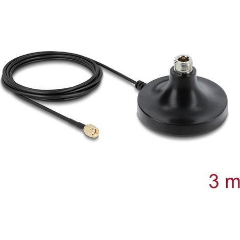 Delock Base magnética de antena N hembra a RP-SMA macho con cable de conexión ULA100 3 m en negro
