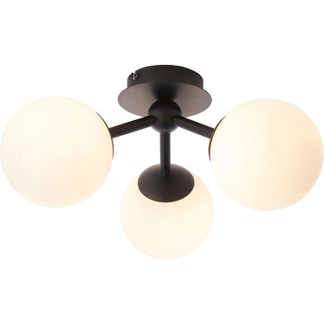 Endon Pulsa Salle de bain Globe Semi Flush 3 Bras Plafonnier Noir Mat, IP44 (1/5)