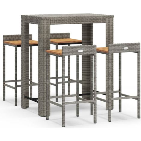 Maison Exclusive - Set Bar Giardino 5pz Grigio Polyrattan e Legno Massello Acacia
