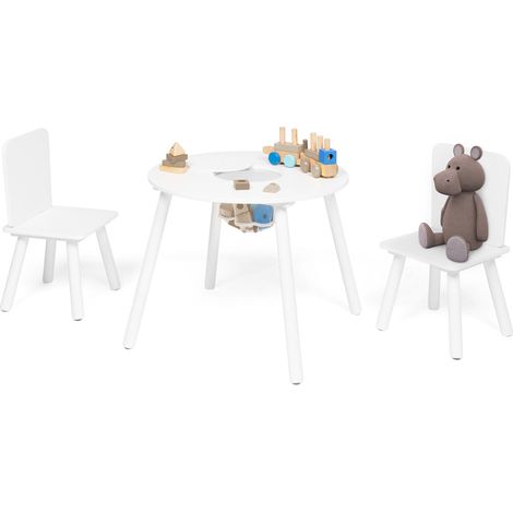 Kindertisch + 2 Stühle CANDICE mit Stauraum aus weißem Holz (1/5)