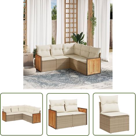 The Living Store 5-tlg. Garten-Sofagarnitur mit Kissen Beige Poly Rattan - Gartenmöbel - Rattan Möbel - Lounge Set - Esszimmergarnitur - Terrassenmöbel (1/5)