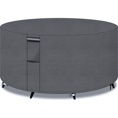 Round Garden Furniture Cover, 600D Oxford Fabric Patio Table Cover, Garden Furniture Protective Cover with Rope and Buckle, Waterproof, Anti-UV, Windproof 130x71cm (Grey) (1/5)