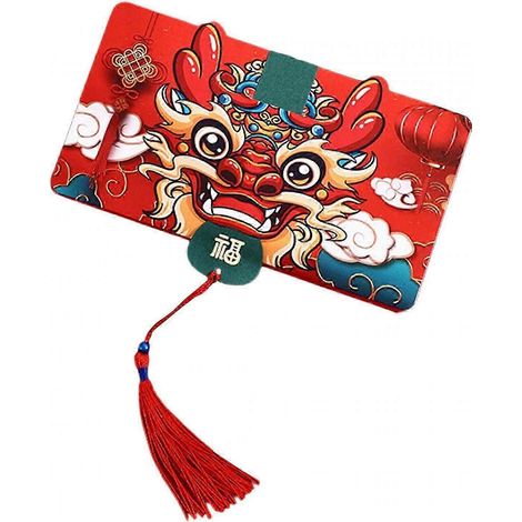 Enveloppes rouges pour le Nouvel An lunaire chinois 2024, vœux de l'année du Dragon, Hong Bao, argent porte-bonheur pour un mariage ou le Nouvel An-6 Card Slots-Style B
