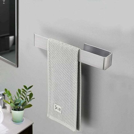 Porte-serviettes adhésif en acier inoxydable pour salle de bain et cuisine, sans perçage, 25 cm (1/4)