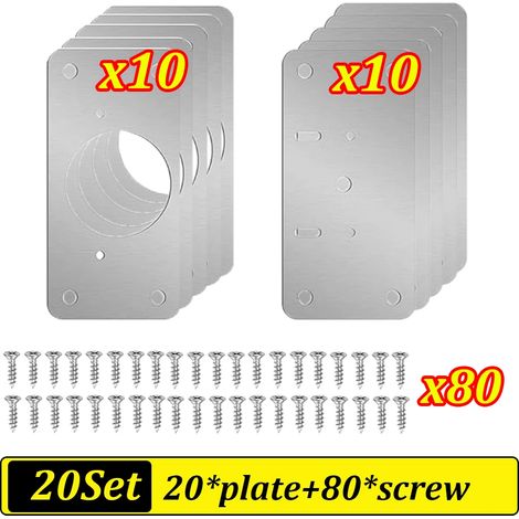Kit de réparation de charnières de porte d'armoire (20 pièces) : plaque de montage en acier inoxydable, outil de réparation inclus. (1/5)