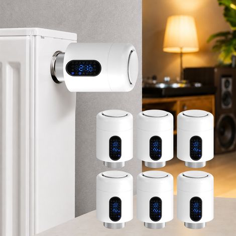 Jiubiaz Termostato connesso per radiatore, 6 modalità e rilevamento finestra, Bianco, Set da 6 (1/5)