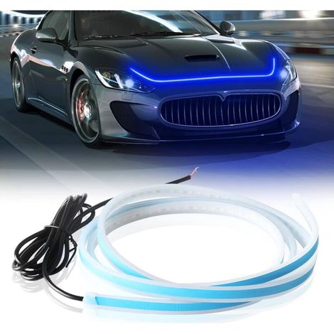 royaluxe -59'' Bandeaux lumineux de capot, Feux de circulation diurne 12V Stirp Lumière constante étanche pour voiture Bande Lumineuse Décorative Universelle (Bleu) (1/5)
