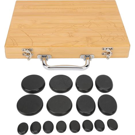Lot de 16 Pierres de Massage Chauffantes Rondes, Boîte Chauffe-pierres Rapide, Détente Musculaire, Réduction du Stress, Set avec Prise UE 220V (1/5)