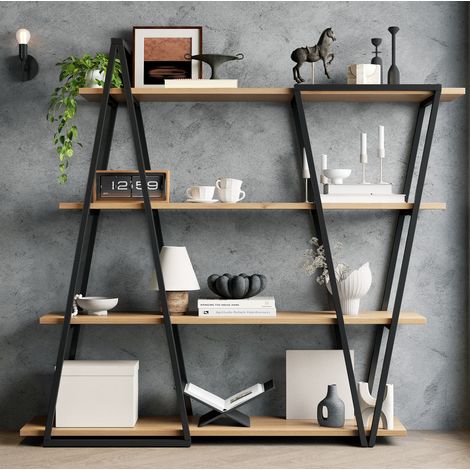 Mueble estantería librería 4 baldas MDF 158x35x166 OKMYHOME (1/5)