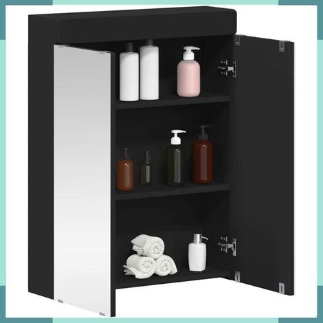 Armoire miroir de salle de bain - Tulum - Noir - 3 étagères - 2 portes (1/5)
