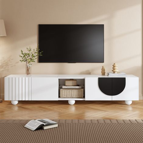 Meuble tv bas design moderne 180 x 40 x 41,5 cm avec panneau et support intégré (1/5)