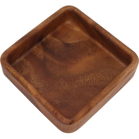 Plateau à fruits en bois lisse et élégant, motif noix, carré 15 x 15 cm, idéal pour servir fruits, noix et autres aliments. (1/5)