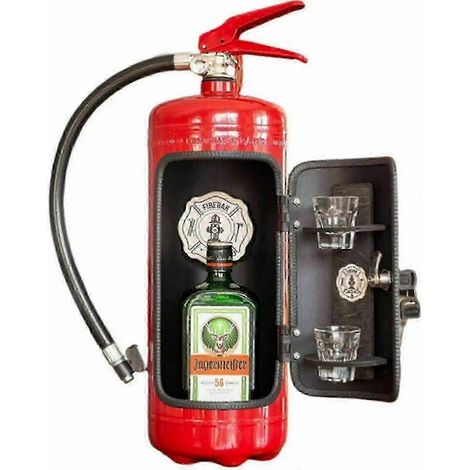 Mini-bar original en forme d'extincteur, fait main, pour les pompiers, avec coffret de rangement pour alcool et vin. (1/5)