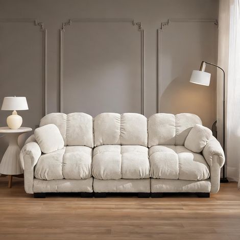 Canapé 3 places fixe 260 cm en tissu chenille beige-toned (1/5)