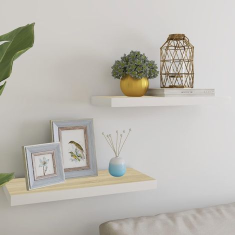 Wall Shelf Set of 2 Oak and white Honeycomb MDF 60x23.5x3.8 cm vidaXL