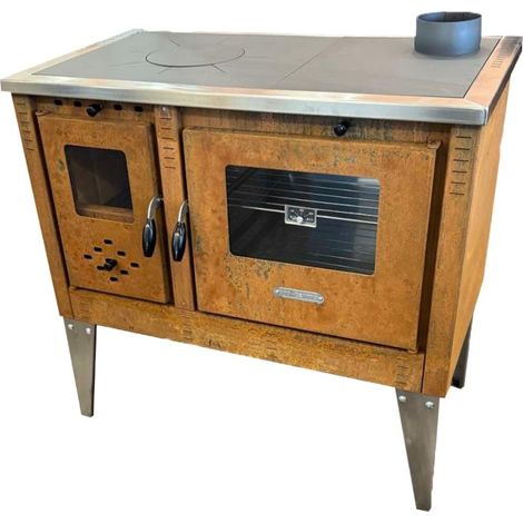 Cuisinière à bois 10 kW – Évacuation droite – Rendement 79% – Surface de chauffe 60 à 80 m² – Thermomètre intégré
