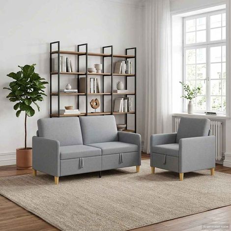 vidaXL Canapé avec rangement 2 pcs Gris clair Polyester (1/5)