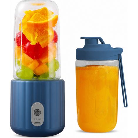 Blender Portable Rechargeable à 6 Lames avec 2 Gobelets, Bleu, pour Smoothies et Jus (1/5)