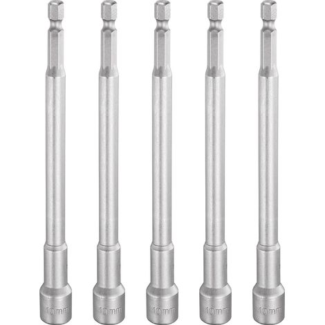 5Pcs Embout À Écrou 10mm Métrique Douille 1/4" Tige Hexagonale 5.91" (150mm) Long Magnétique Douilles 6 Points Changement Rapide Acier CR-V Pour Power Drill Drivers (1/5)